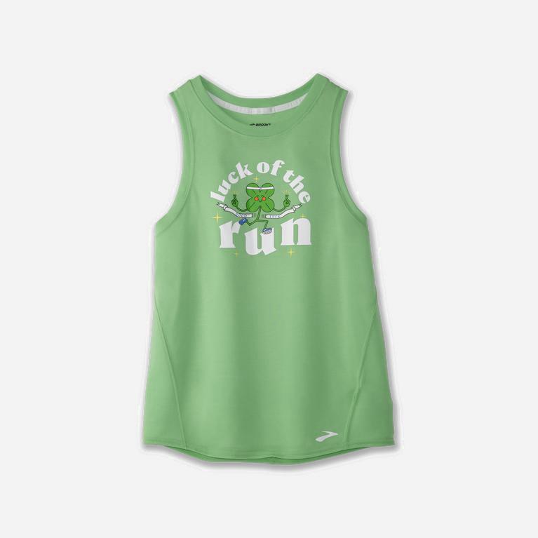 Brooks Distance Graphic Israel - Women's Running Tank Top - Heather Mint/Luck of the Run (61539-RQYS